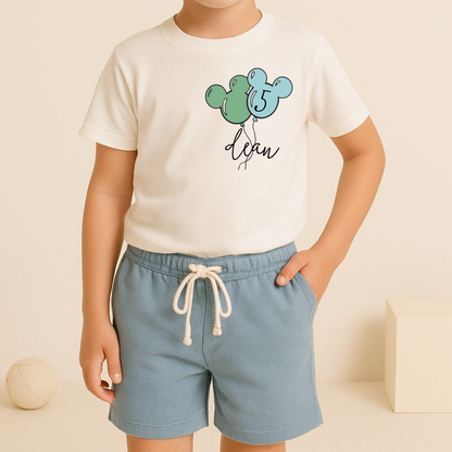 Kids Mouse Balloon Customizable Graphic Tee & Optional Bottoms