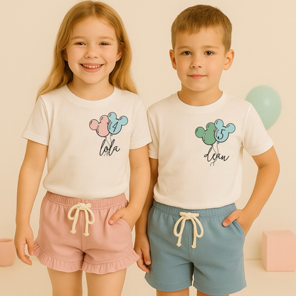 Kids Mouse Balloon Customizable Graphic Tee & Optional Bottoms