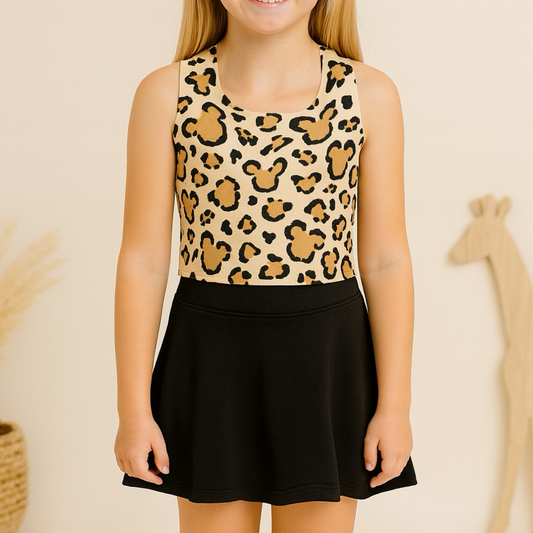 Girls Cheetah Safari Performance Seamless Tank + Skirt Set
