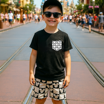 Mouse Checkered Pocket Tee Family Graphic Tee | Black