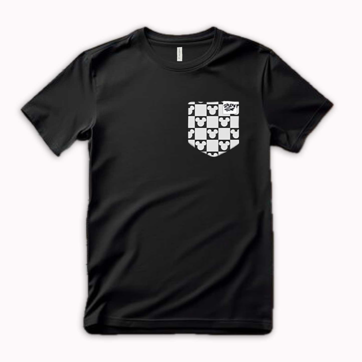 Mouse Checkered Pocket Tee Family Graphic Tee | Black