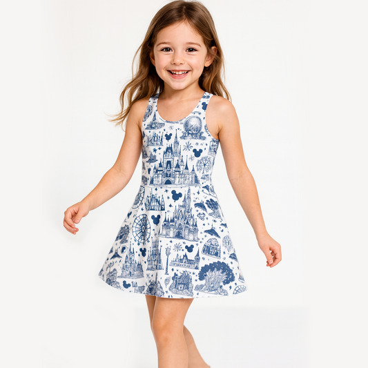 Kids Handcrafted Theme Park Toile Twirl Dress