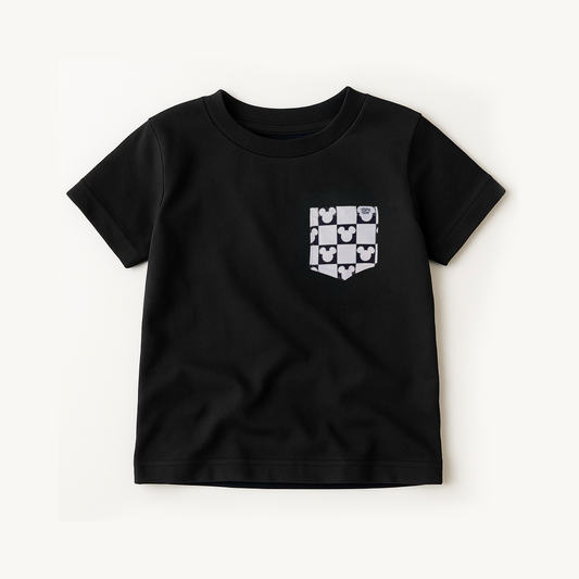 Kids Mouse Checkered Pocket Tee Family Graphic Tee | Black