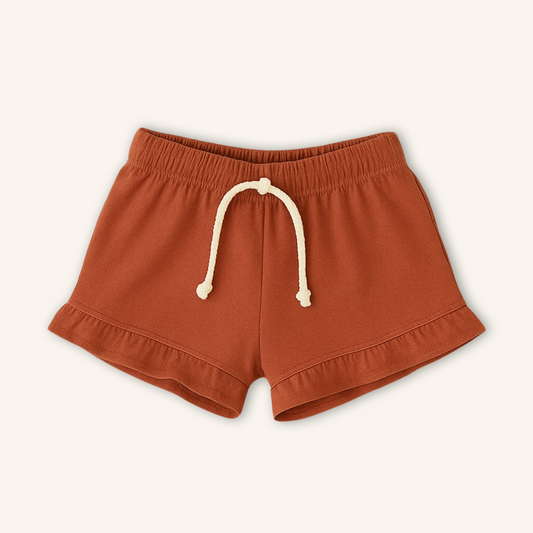 Kids Handcrafted Persimmon Ruffle Shorts