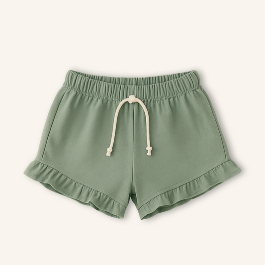 Kids Handcrafted Green Tea Ruffle Shorts