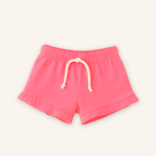 Kids Handcrafted Tropic Pink Neon Ruffle Shorts