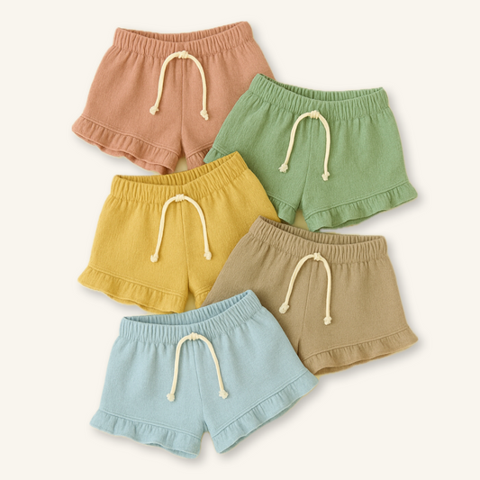 Kids Handcrafted Solid Coordinating Ruffle Shorts