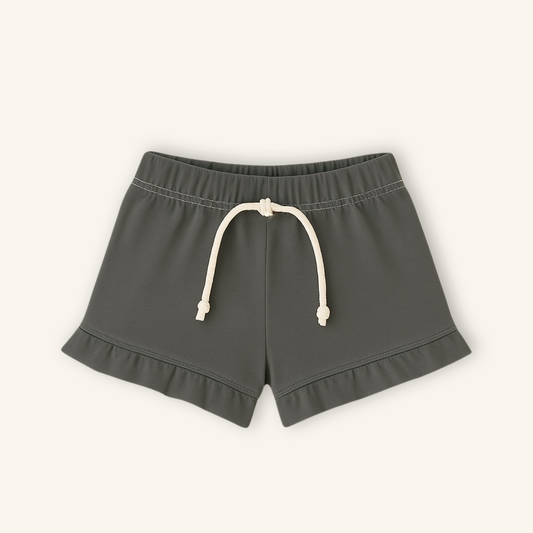 Kids Handcrafted Slate Ruffle Shorts