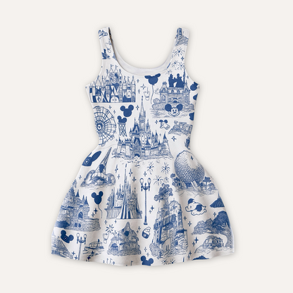 Kids Handcrafted Theme Park Toile Twirl Dress