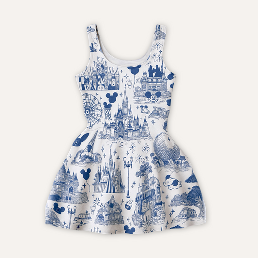 Kids Handcrafted Theme Park Toile Twirl Dress