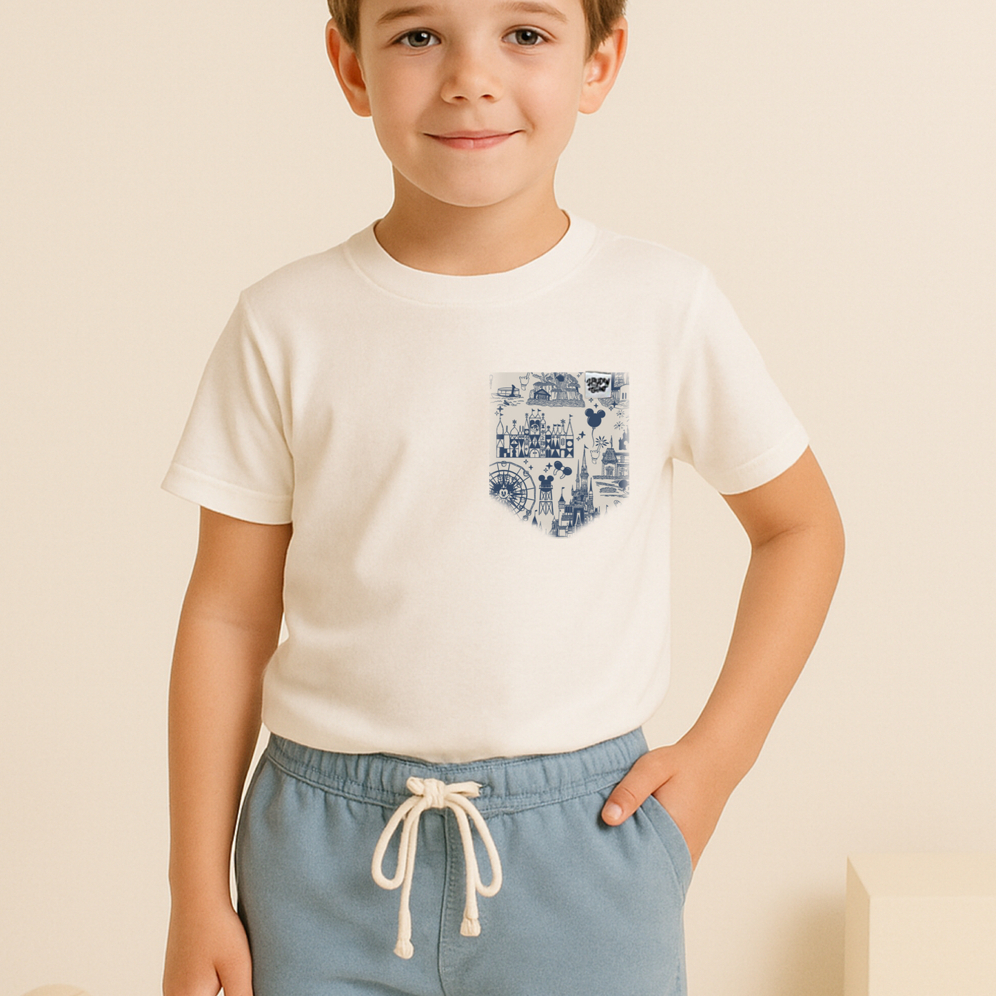 Kids Mouse Theme Park Toile Pocket Tee Family Graphic Tee | Black