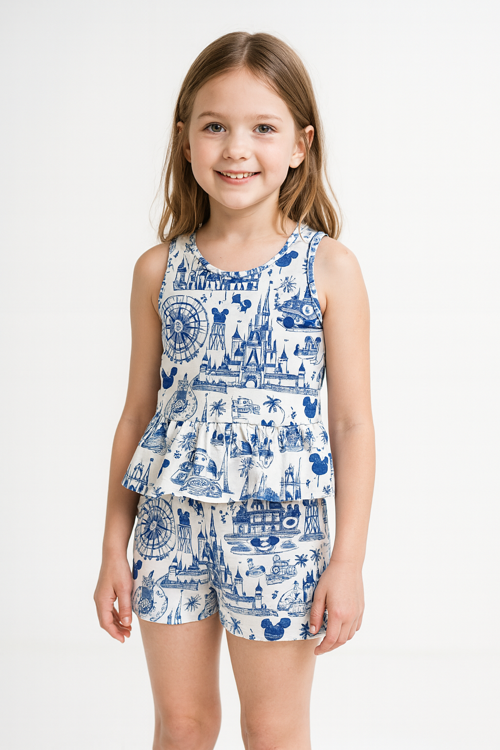 Kids Handcrafted Park Toile Flutter Tank & Optional Bottoms