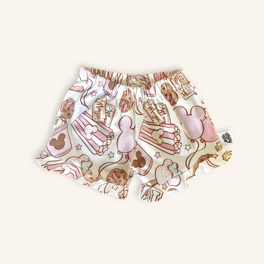 Kids Handcrafted Pink Park Treats Ruffle Shorts