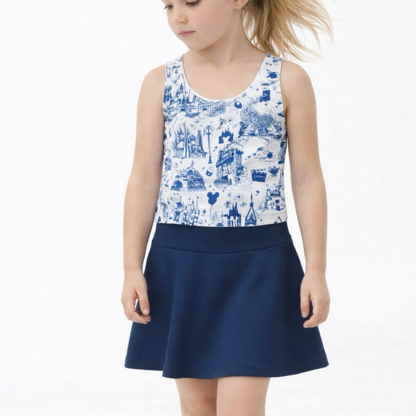 Girls Theme Park Toile Performance Seamless Tank + Skirt Set