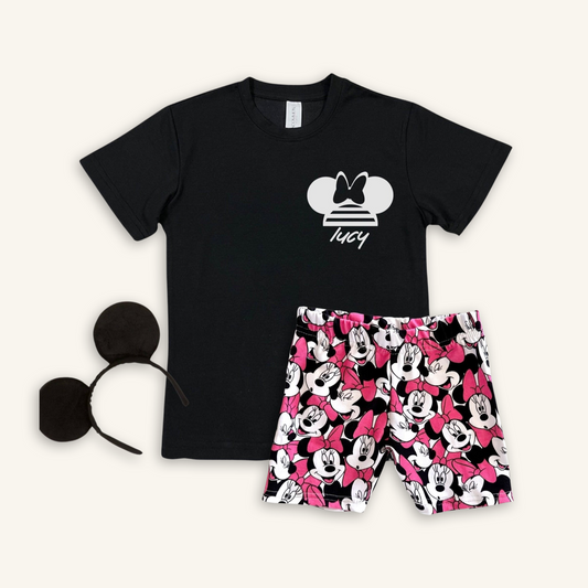 Kids Magenta Mouse Customizable Graphic Tee & Optional Bottoms