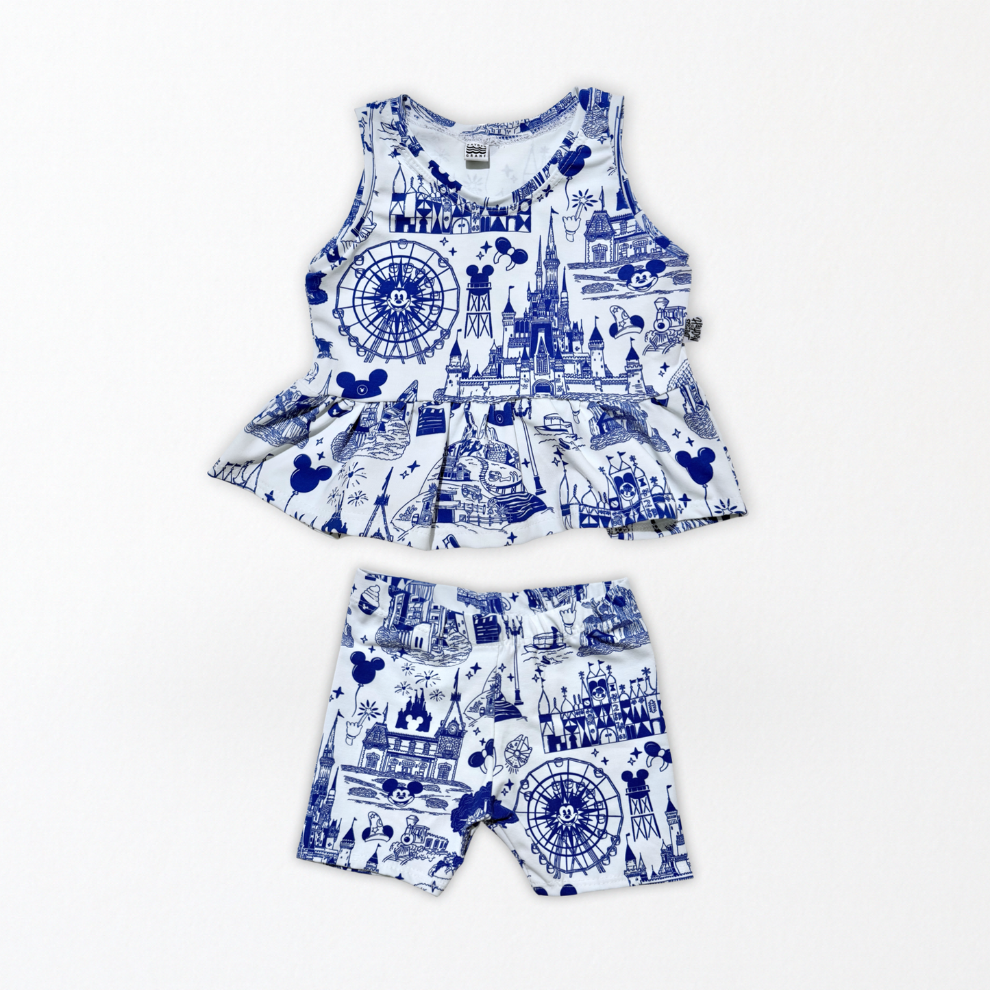 Kids Handcrafted Park Toile Flutter Tank & Optional Bottoms