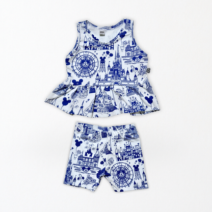 Kids Handcrafted Park Toile Flutter Tank & Optional Bottoms