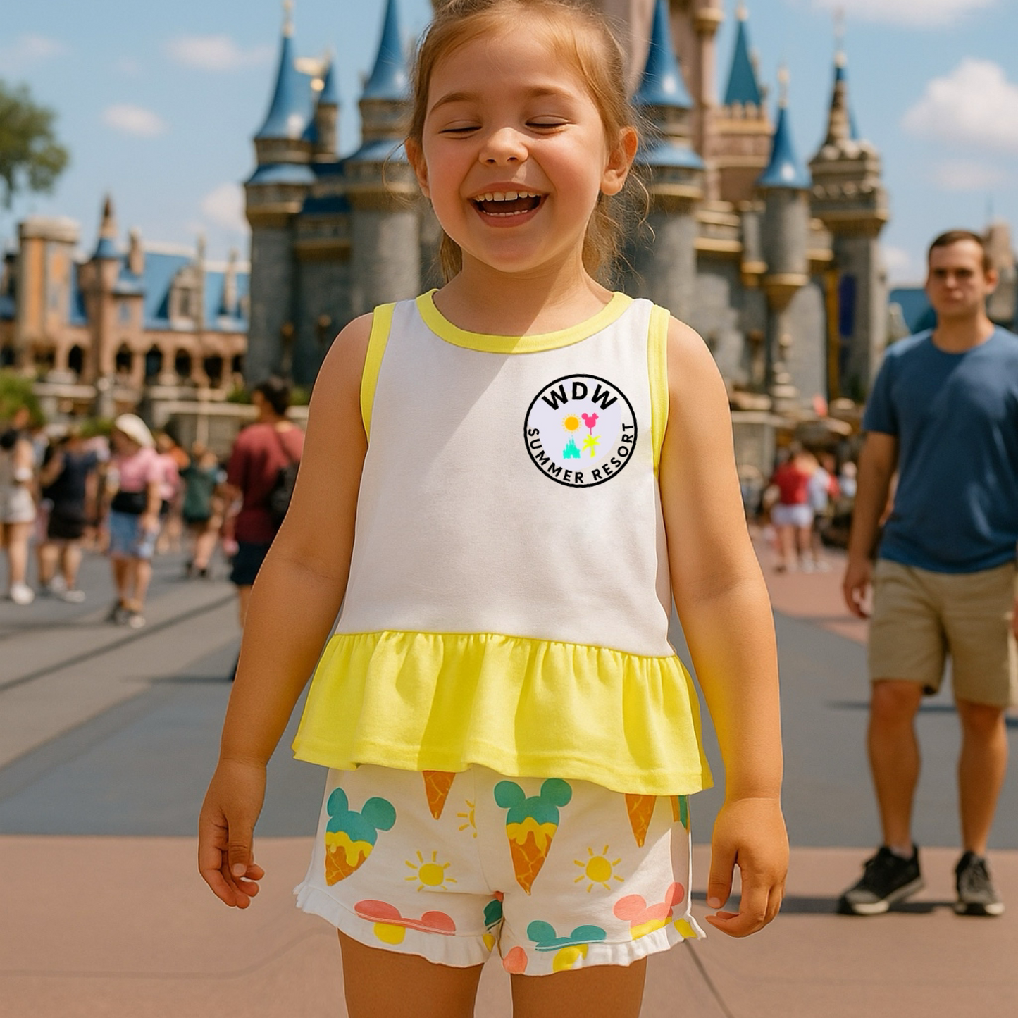 Kids Handcrafted Vintage WDW Summer Resort Neon Flutter Tank & Optional Bottoms