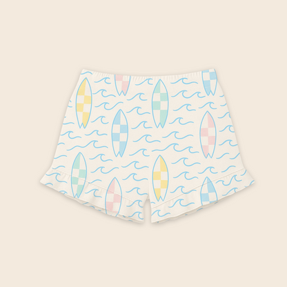 Kids Handcrafted Ruffle Shorts in Atlantic Surf