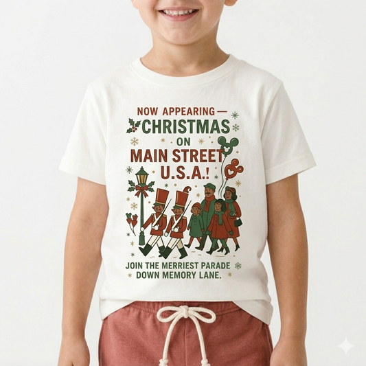 Vintage Main Street USA Christmas Kids Graphic Tee