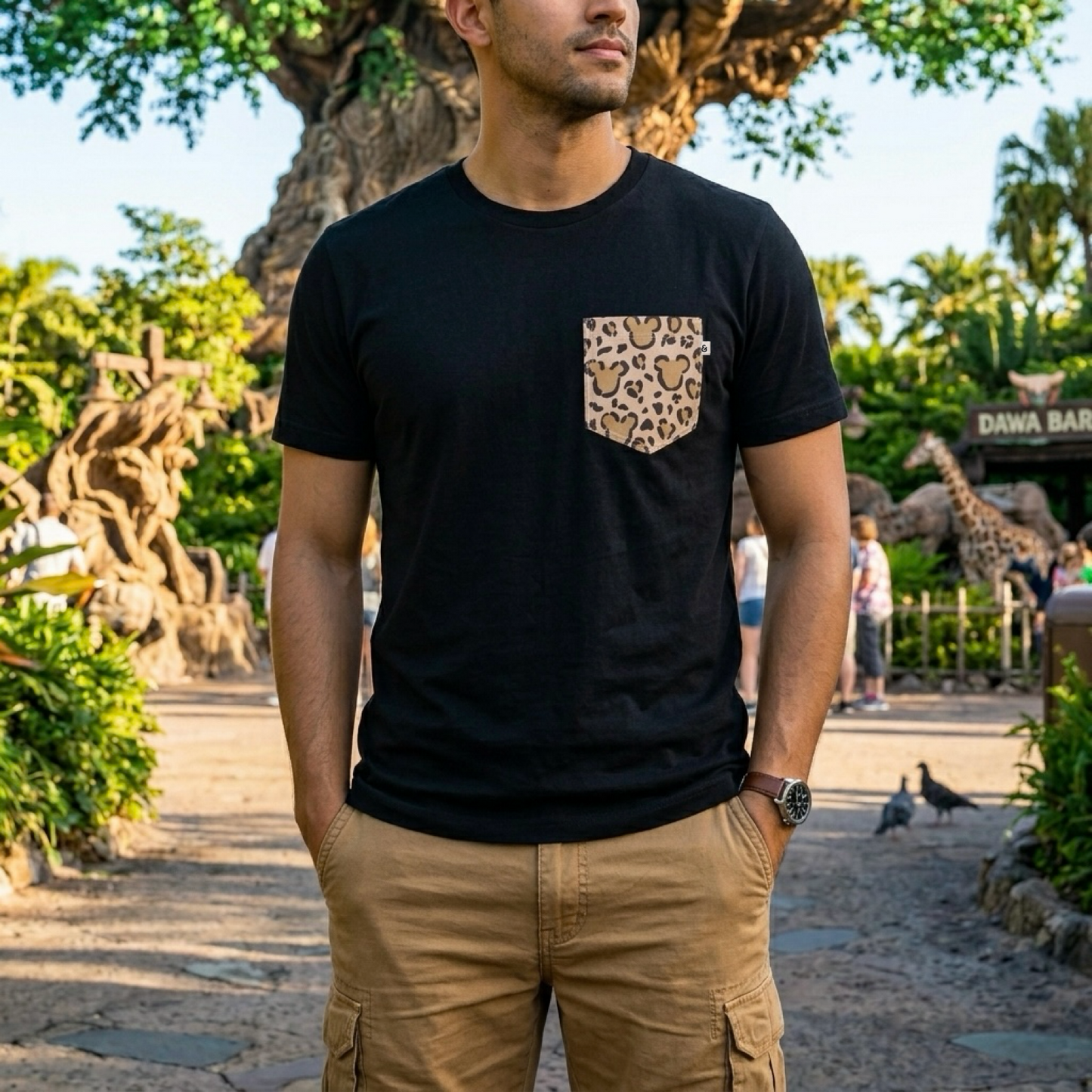 Adult Handcrafted Cheetah Safari Pocket Tee