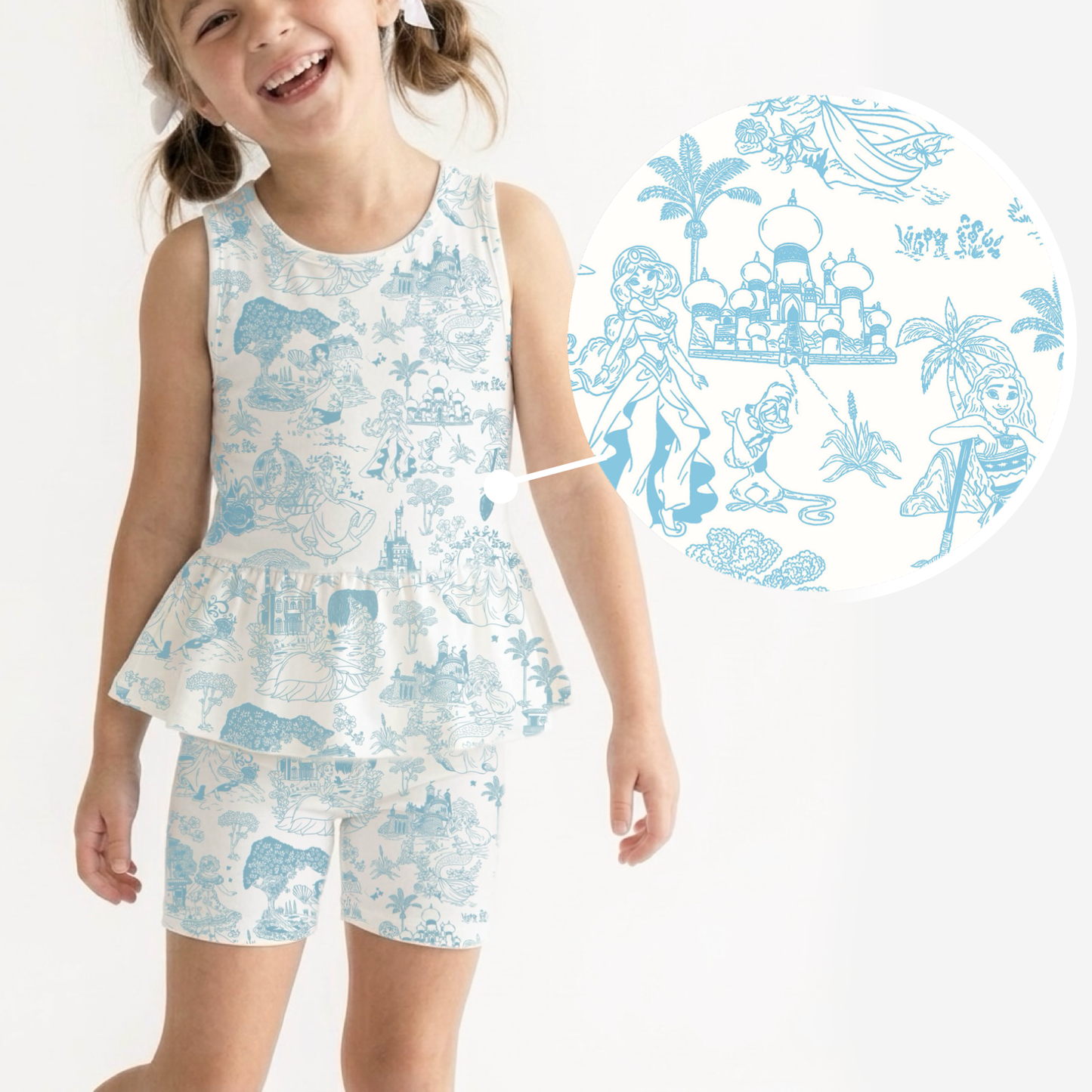 Kids Handcrafted Princess Toile Peplum Tank & Optional Bottoms
