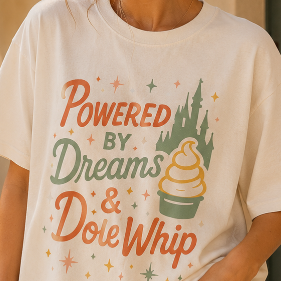 Powered by Dreams & Whip Retro Adult Graphic Tee
