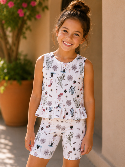 Kids Handcrafted Haunted Mansion Peplum Tank & Bike Shorts