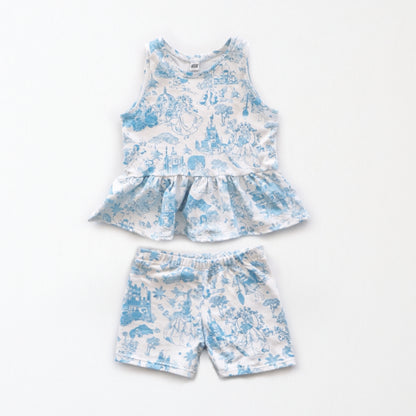 Kids Handcrafted Park Toile Flutter Tank & Optional Bottoms