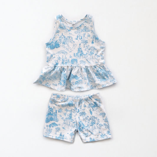 Kids Handcrafted Park Toile Flutter Tank & Optional Bottoms