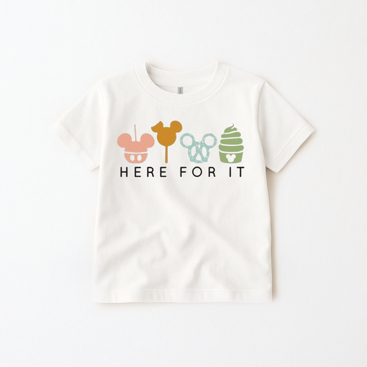 Kids “Here for the Snack” Graphic Tee & Optional Bottoms | Pastel Tones
