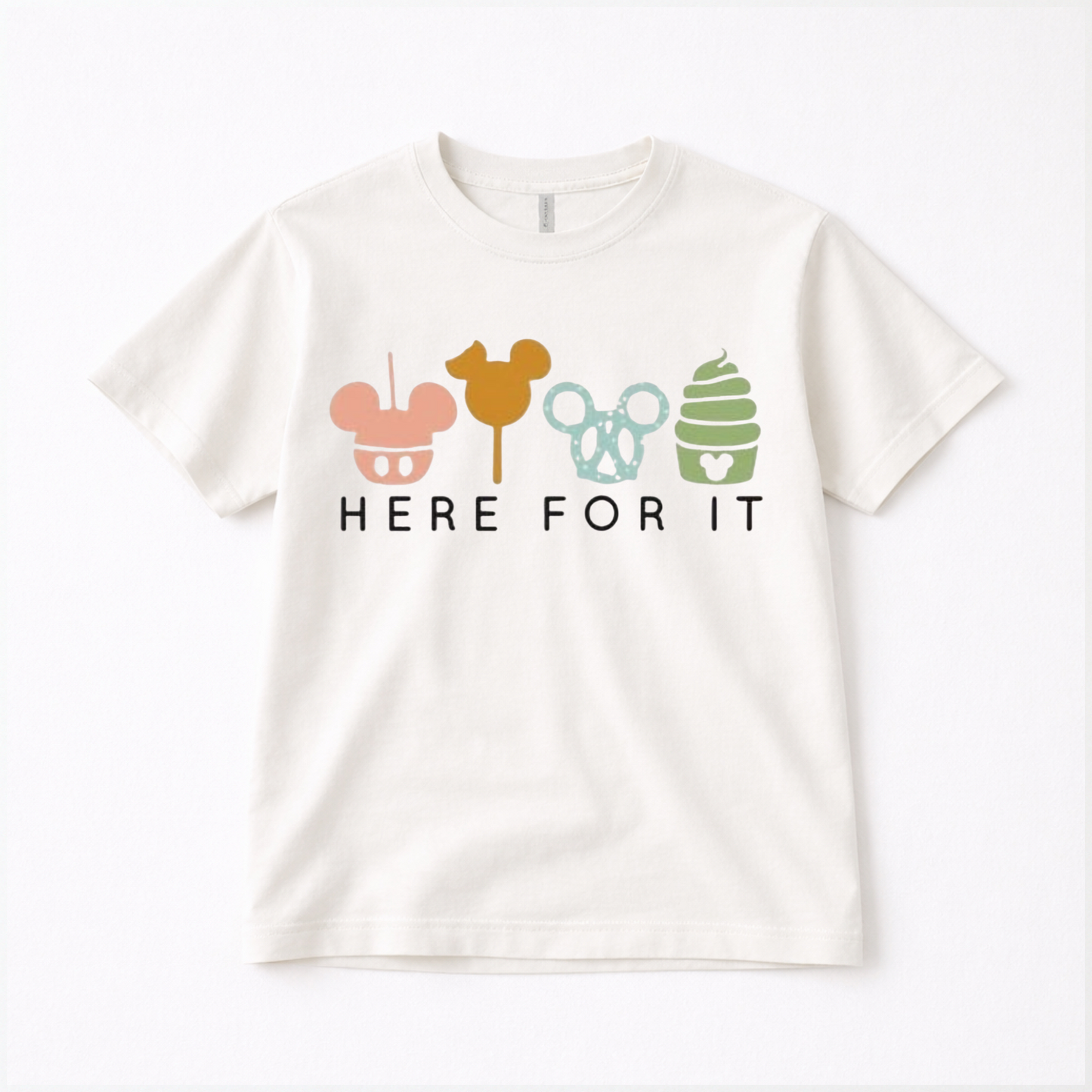 "Here for it" Theme Park Snacks Adult  Graphic Tee | Pastel Tones