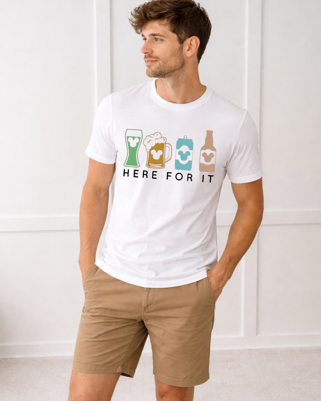 “Here for it" Adult Theme Park Drinks Graphic Tee | Pastel Tones