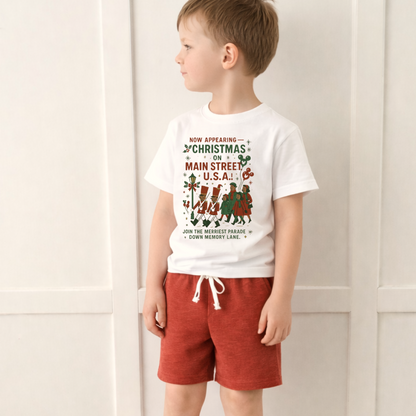 Vintage Main Street USA Christmas Kids Graphic Tee