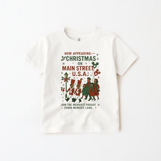 Vintage Main Street USA Christmas Kids Graphic Tee