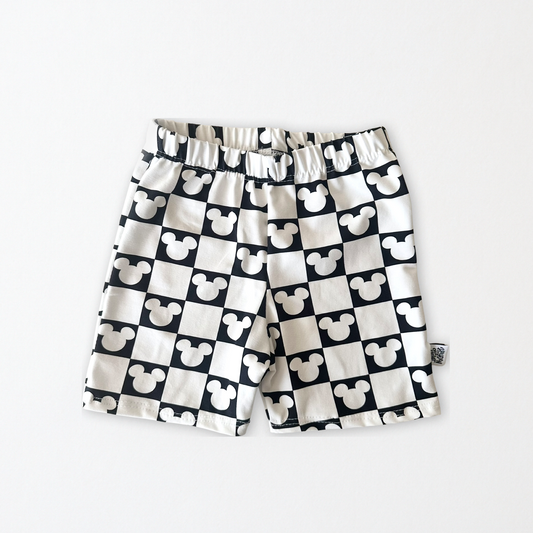 Kids Handcrafted Monochrome Mouse Checks Crew Shorts