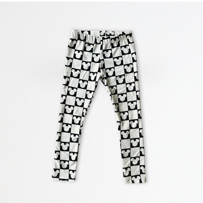Kids Handcrafted Monochrome Mouse Checks Leggings
