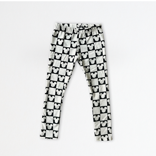 Kids Handcrafted Monochrome Mouse Checks Leggings