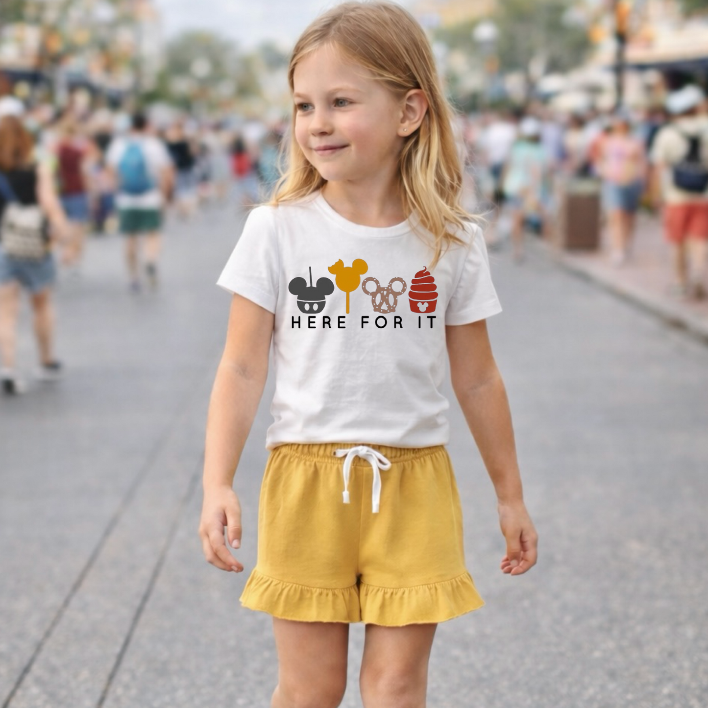 Kids “Here for the Snacks” Graphic Tee & Optional Bottoms | Earth Tones