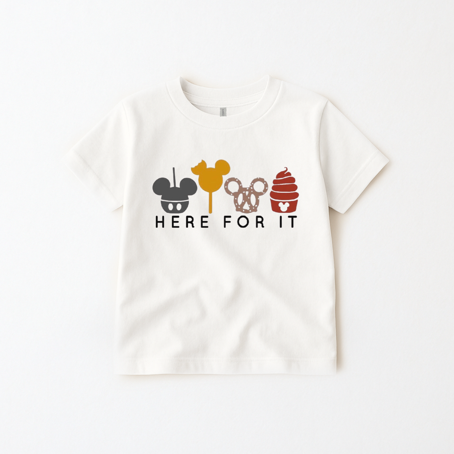Kids “Here for the Snacks” Graphic Tee & Optional Bottoms | Earth Tones