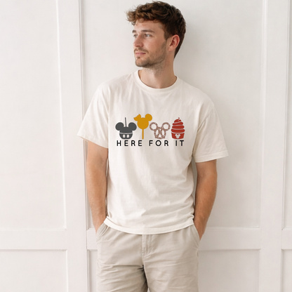 “Here for it” Park Snacks Adult Graphic Tee | Earth Tones