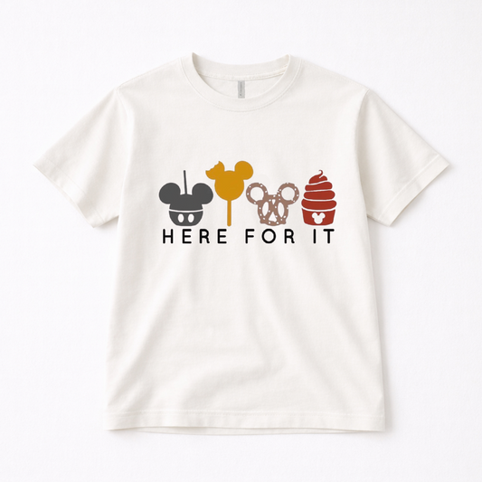 “Here for it” Park Snacks Adult Graphic Tee | Earth Tones