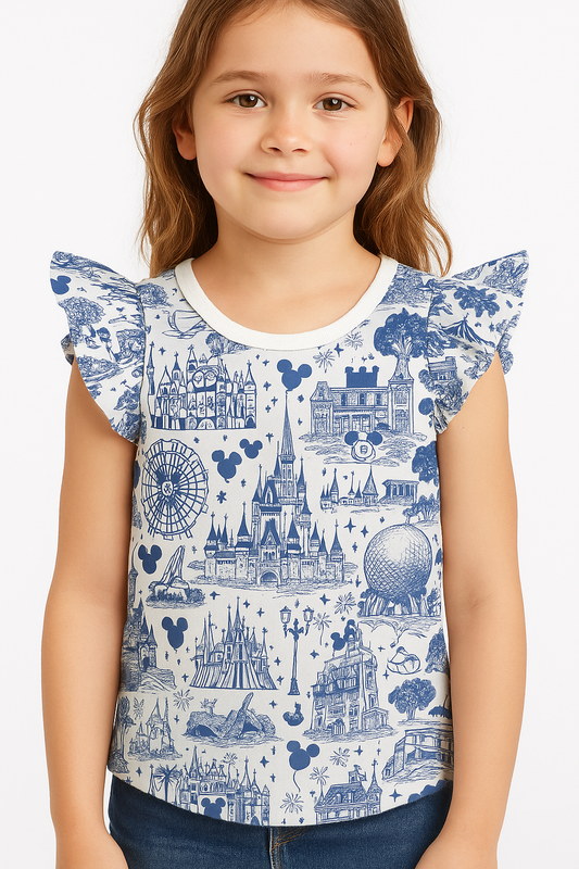 Kids Handcrafted Park Toile Flutter Tank & Optional Bottoms