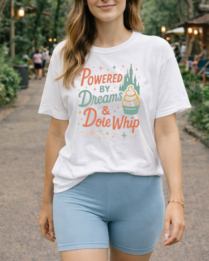 Powered by Dreams & Whip Retro Adult Graphic Tee