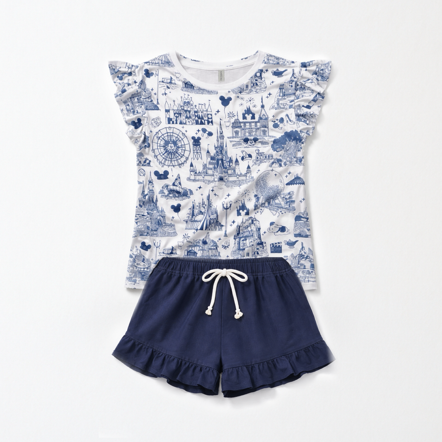 Kids Handcrafted Park Toile Flutter Tank & Optional Navy Bottoms