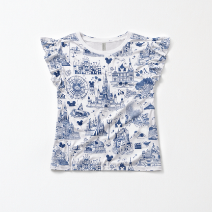 Kids Handcrafted Park Toile Flutter Tank & Optional Navy Bottoms