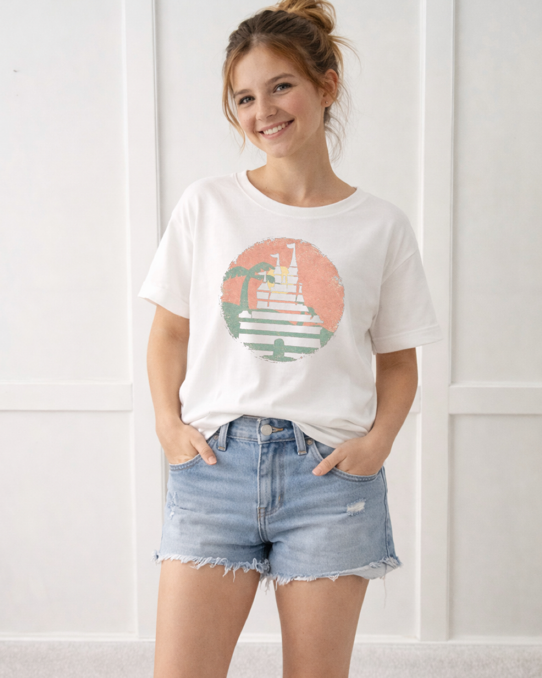 Vintage Sunset Castle Family Graphic Tee