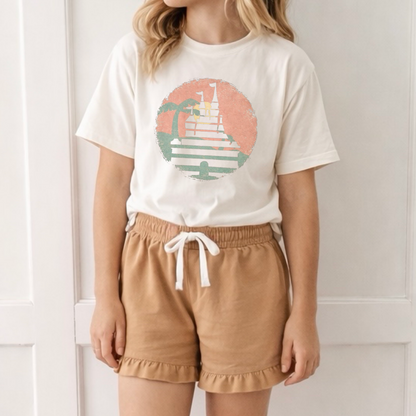 Retro Sunset Castle Graphic Tee & Optional Bottoms