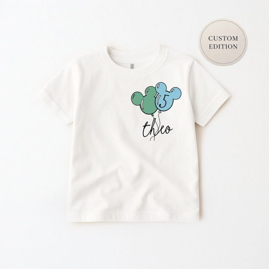 Kids Mouse Balloon Customizable Graphic Tee & Optional Bottoms