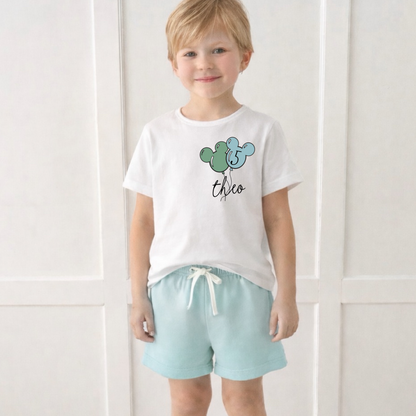 Kids Mouse Balloon Customizable Graphic Tee & Optional Bottoms